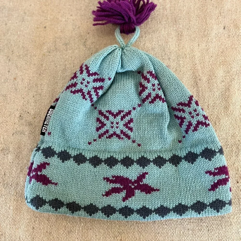 Obermeyer Unisex Blue/Purple Hand Knit 100% Wool Winter/Outdoor Stocking Hat